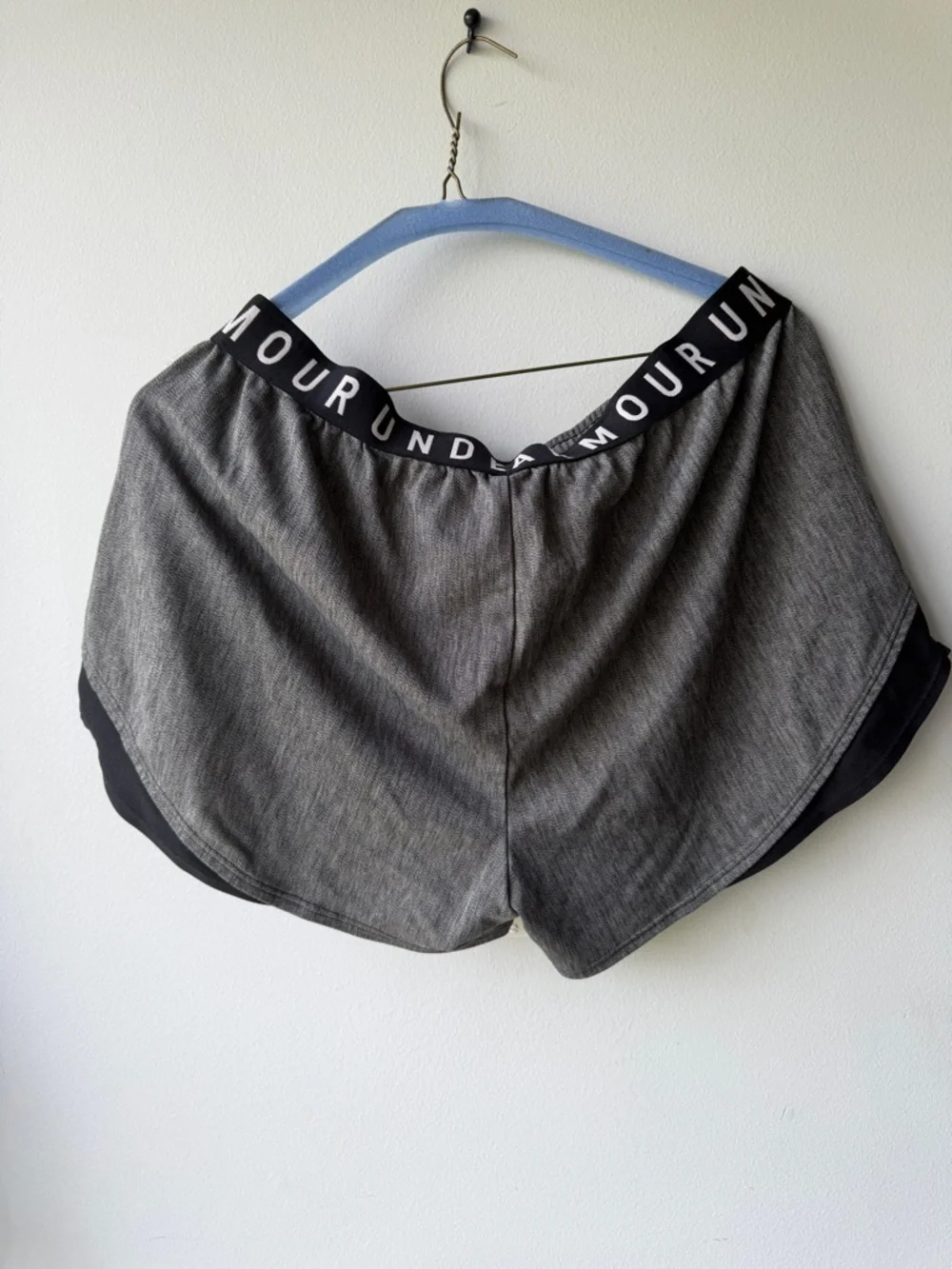 Under Armour Women's Gray Athletic Shorts with Black Trim, Size XL - Picture 2 of 3
